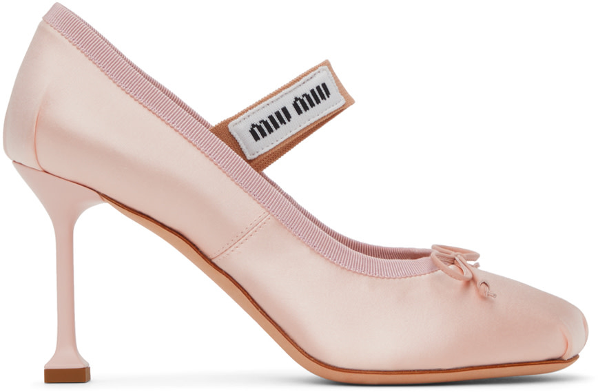 I*e様 MIU MIU ピンク グリッター ビジューハイヒールパンプス Miu Miu: Pink Ballerina Heels | SSENSE Canada