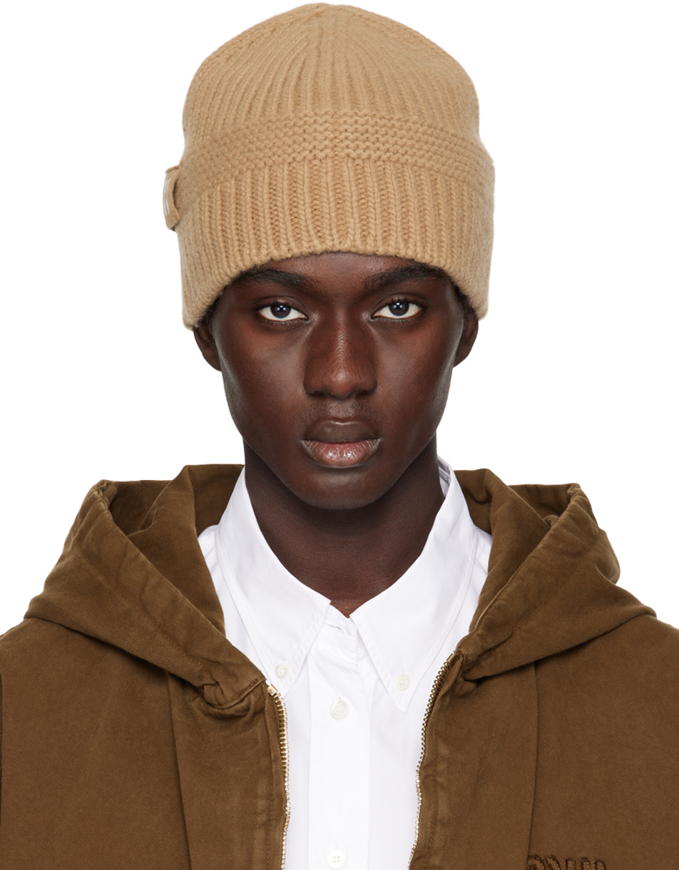 Miu Miu - Bonnet brun clair à écusson