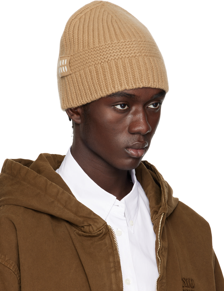 Miu Miu - Bonnet brun clair à écusson