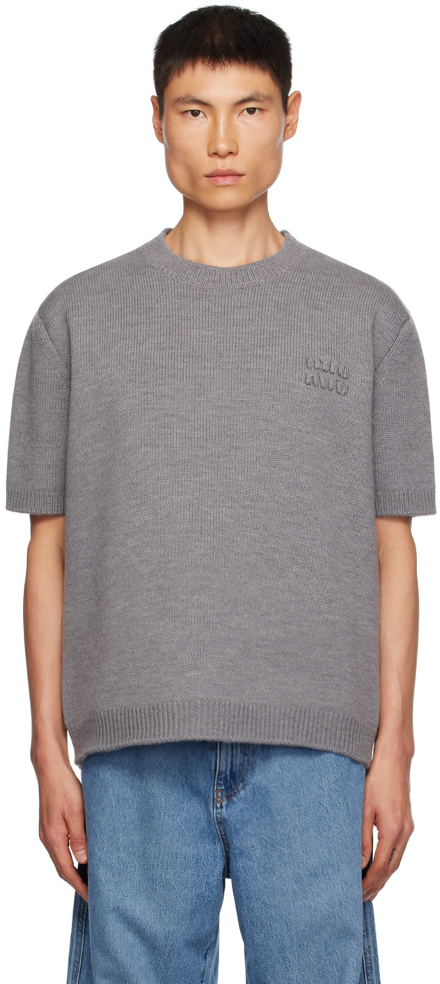 Miu Miu - Pull gris en tricot double face