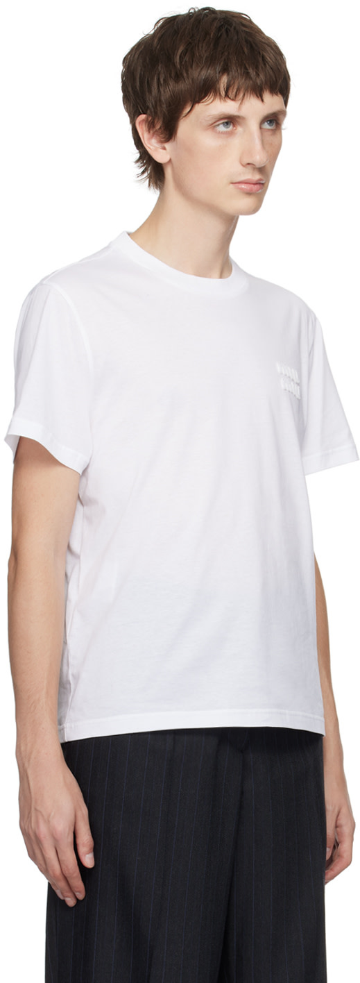 Miu Miu: White Embroidered T-SHirt | SSENSE Canada