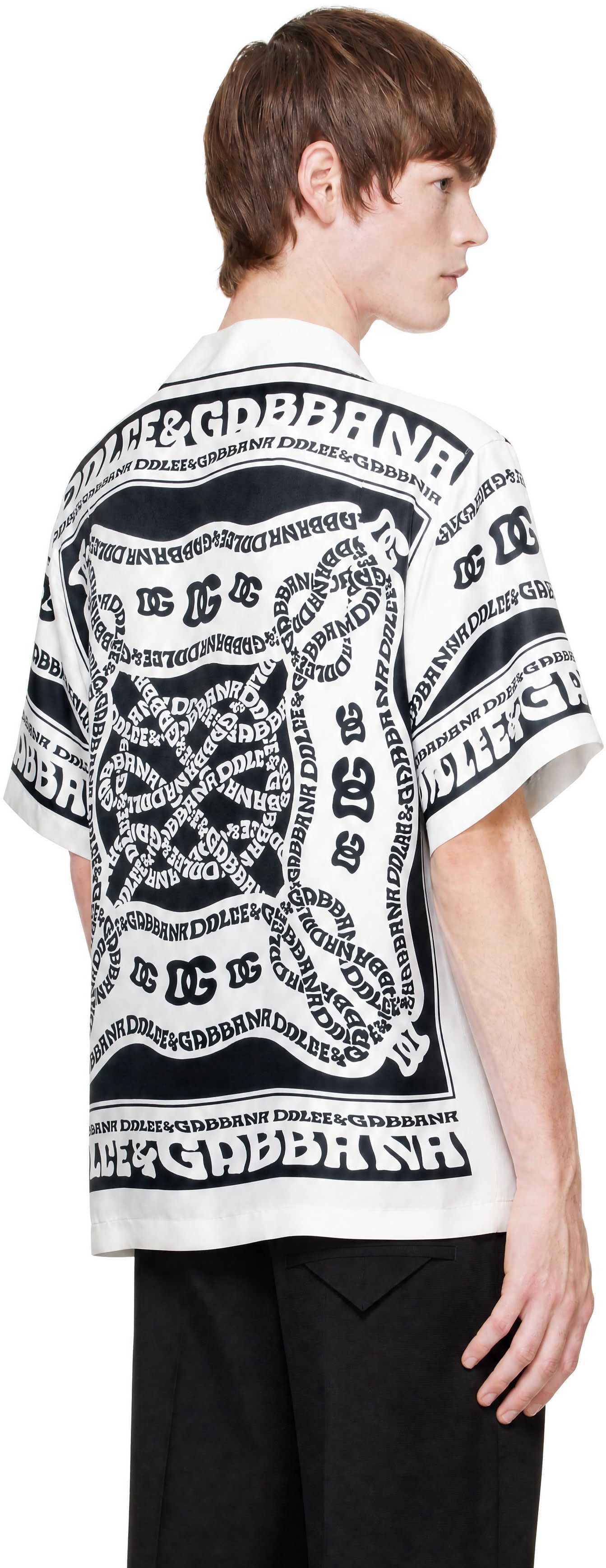 Dolce&Gabbana: White & Navy Marina-Print Silk Shirt | SSENSE