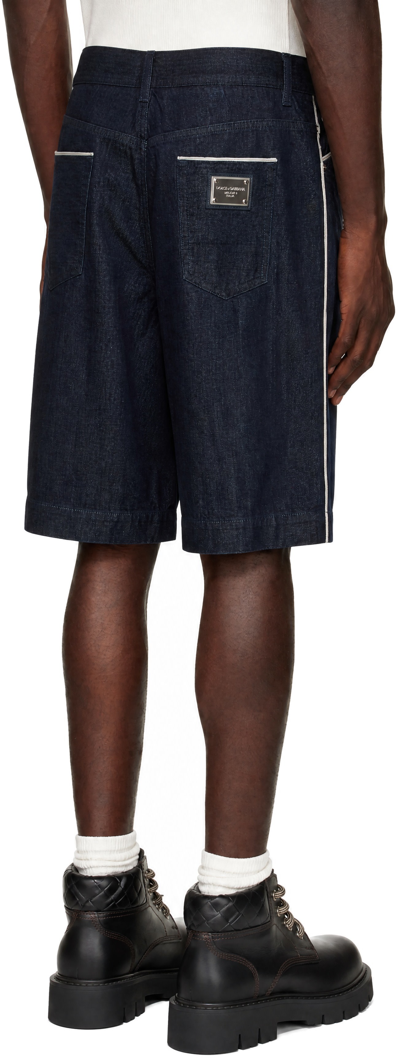 Dolce&Gabbana: Blue Logo Plaque Denim Shorts | SSENSE