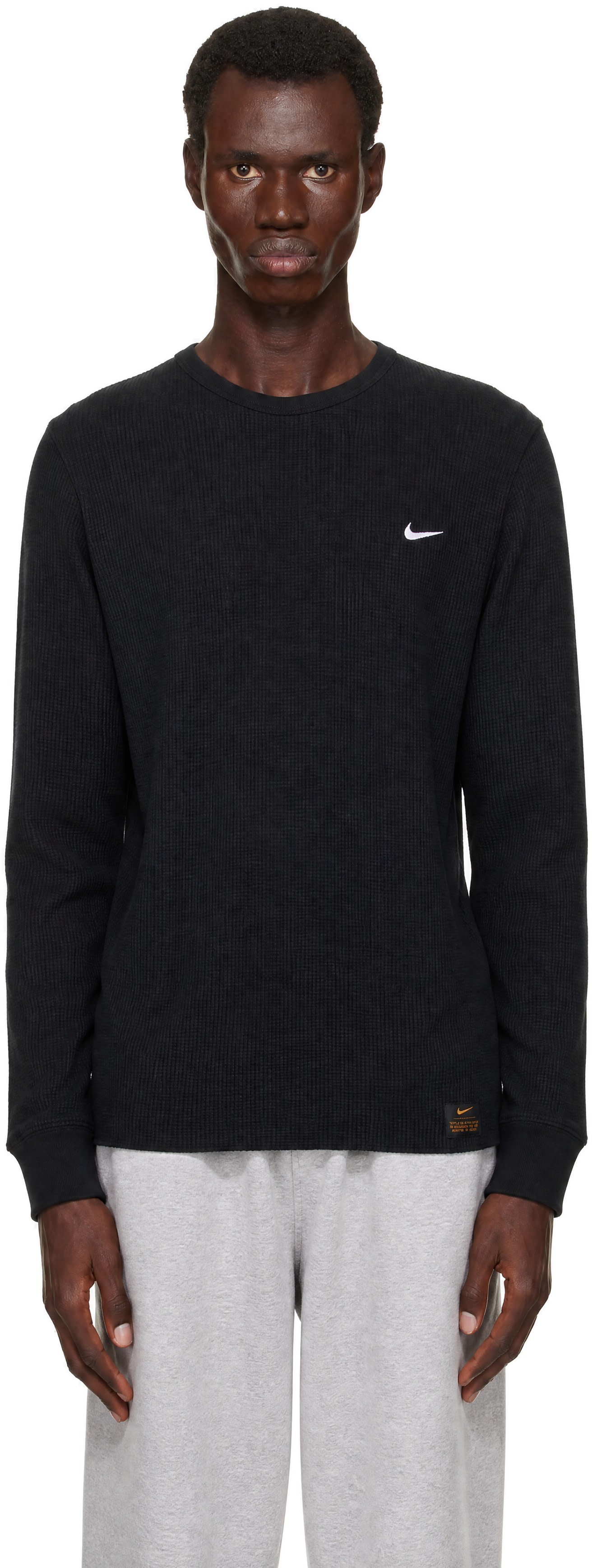 Nike: Black Waffle Knit Long Sleeve T-Shirt | SSENSE Canada