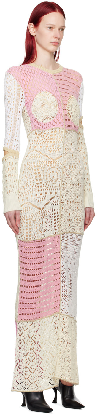 Marine Serre: Beige & Pink Regenerated Maxi Dress | SSENSE
