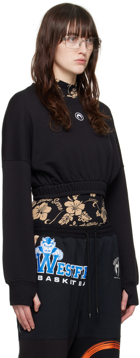 Marine Serre: Black Cropped Sweatshirt | SSENSE Canada