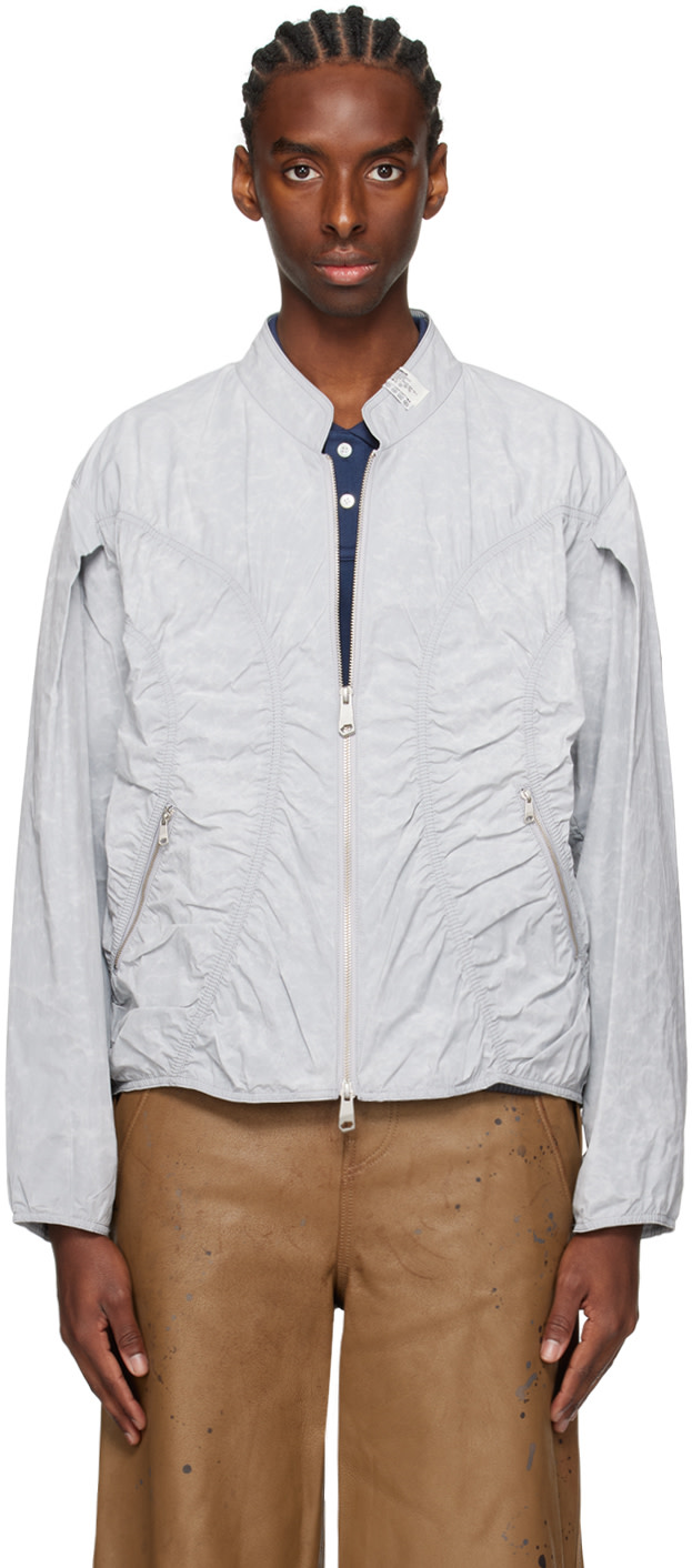 ADER error - Gray Ruched Bomber Jacket