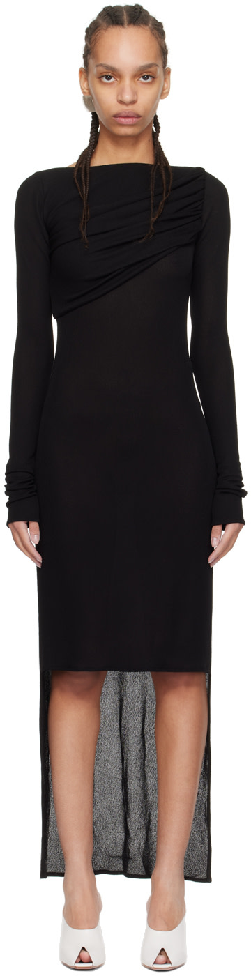 SHANG XIA - Robe midi noire à effet ruché