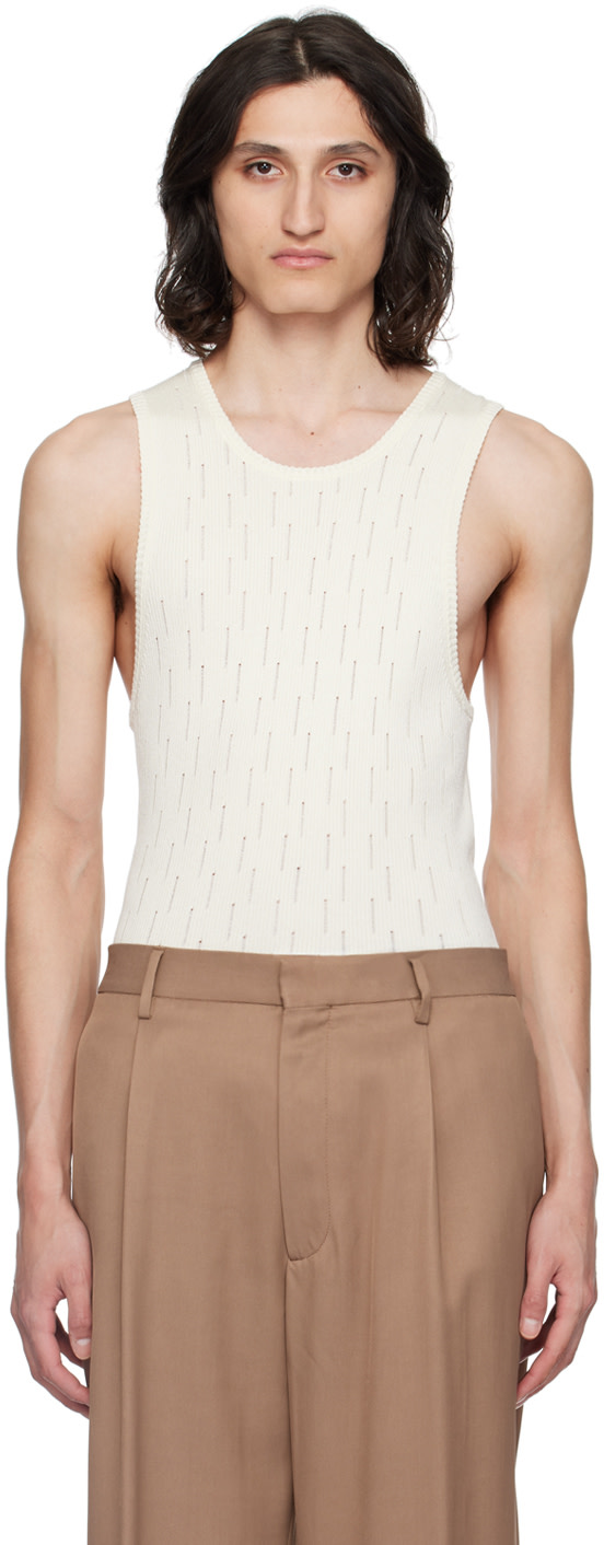 Lardini - Gilet blanc cassé à échelles