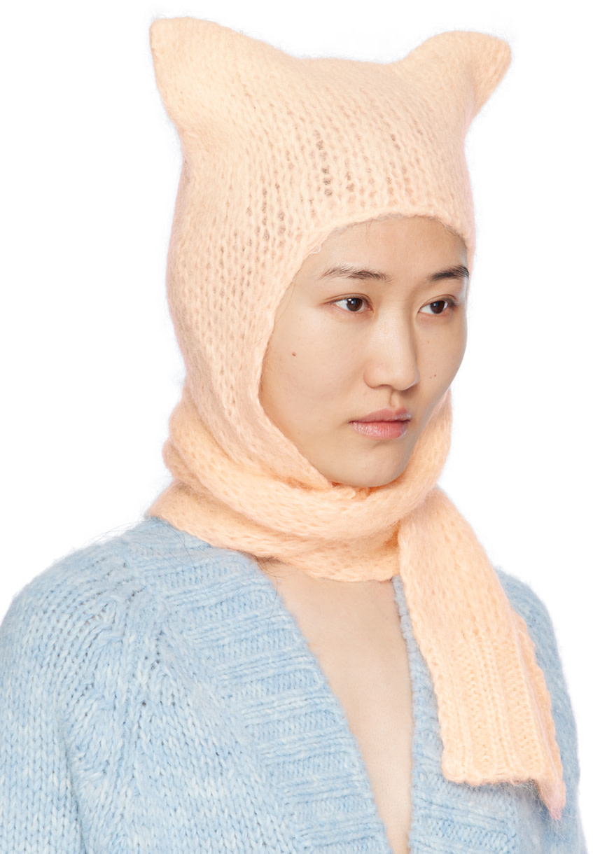 Maison Margiela: ピンク フェード モヘア マフラー ビーニー | SSENSE