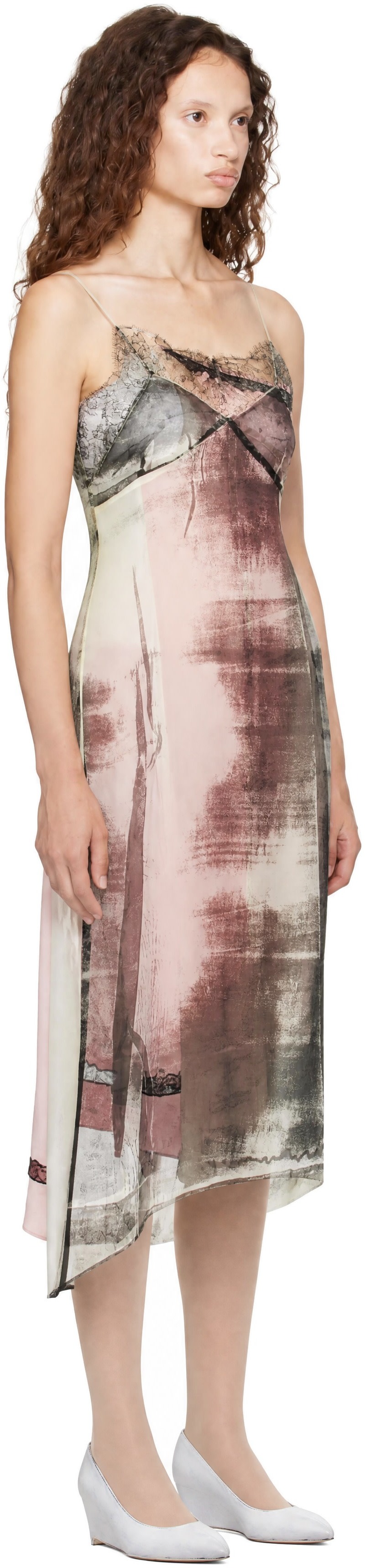 Maison Margiela: Off-White & Pink Silk Midi Dress | SSENSE