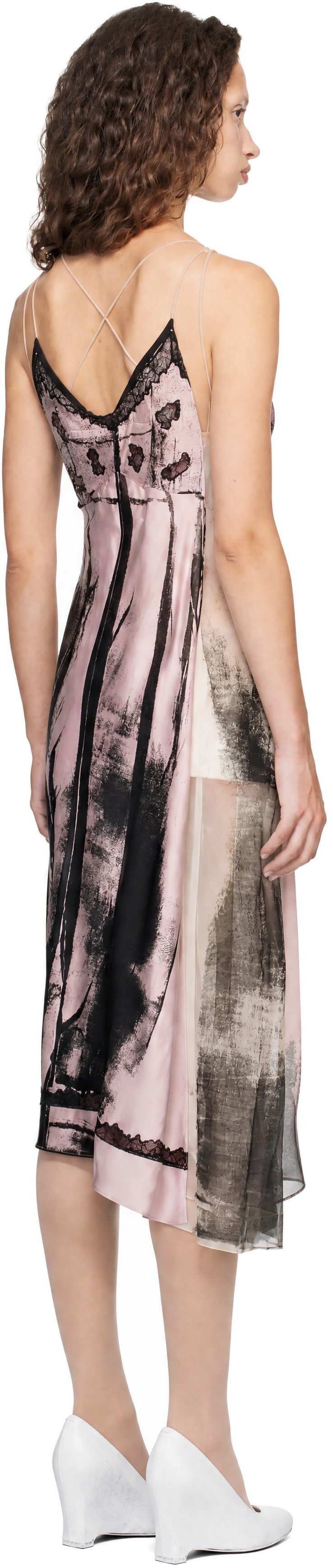 Maison Margiela: Off-White & Pink Silk Midi Dress | SSENSE