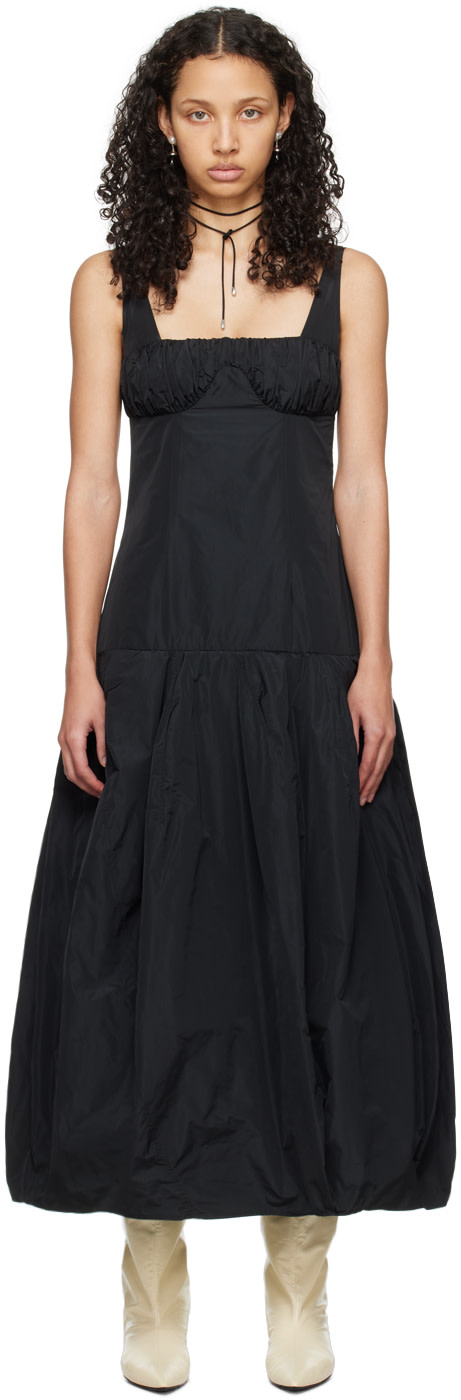 Jil Sander - Robe midi noire à effet ruché