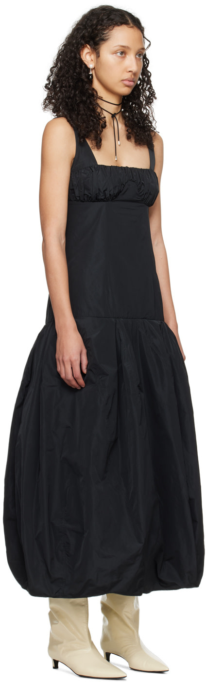 Jil Sander - Robe midi noire à effet ruché