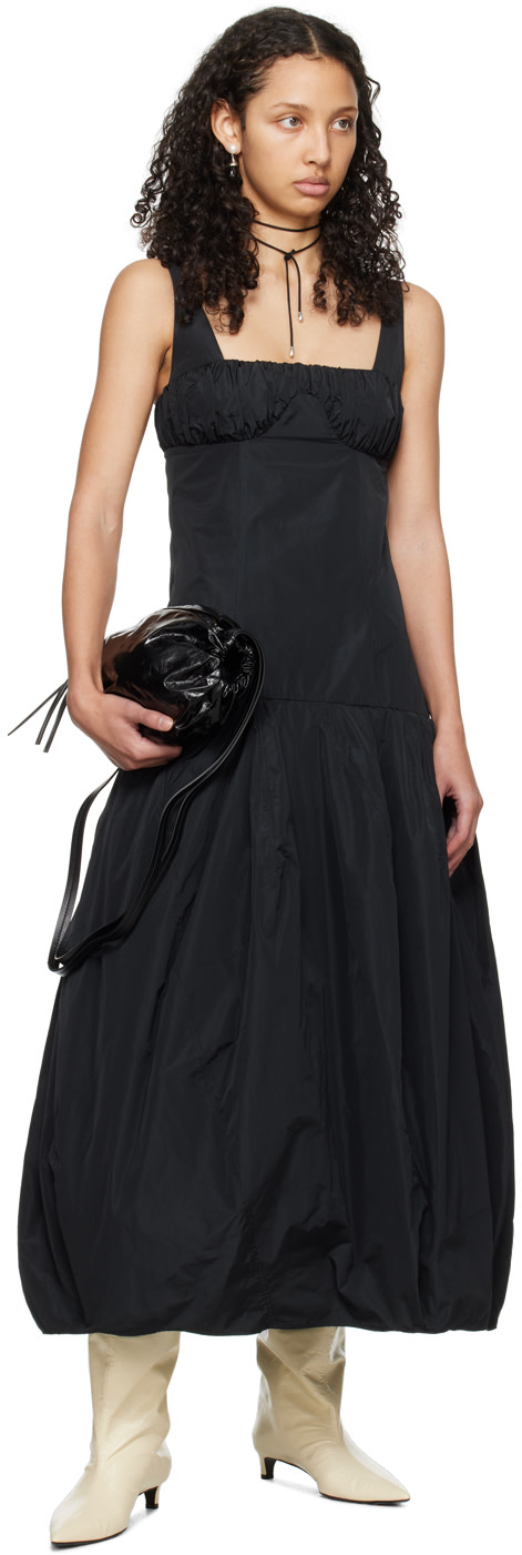Jil Sander - Robe midi noire à effet ruché