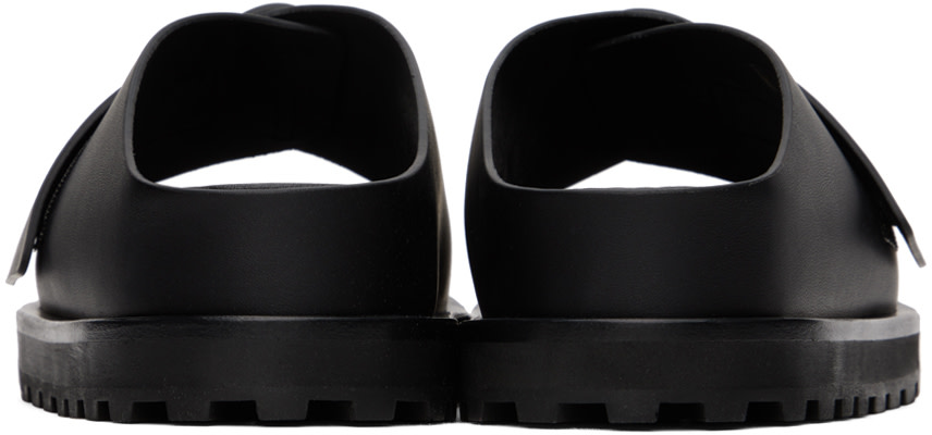 Jilsander 2021 ブラック Jil Sander: Black Cross-Strap Leather Slides | SSENSE