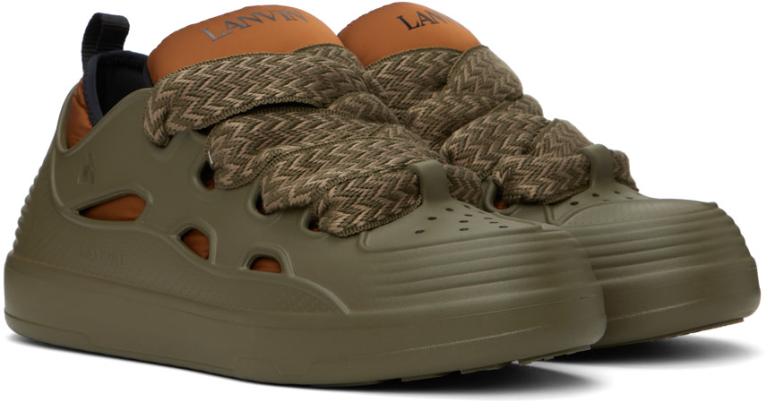 Lanvin: Green & Taupe Curb Color-Block Rubber Sneakers | SSENSE Canada