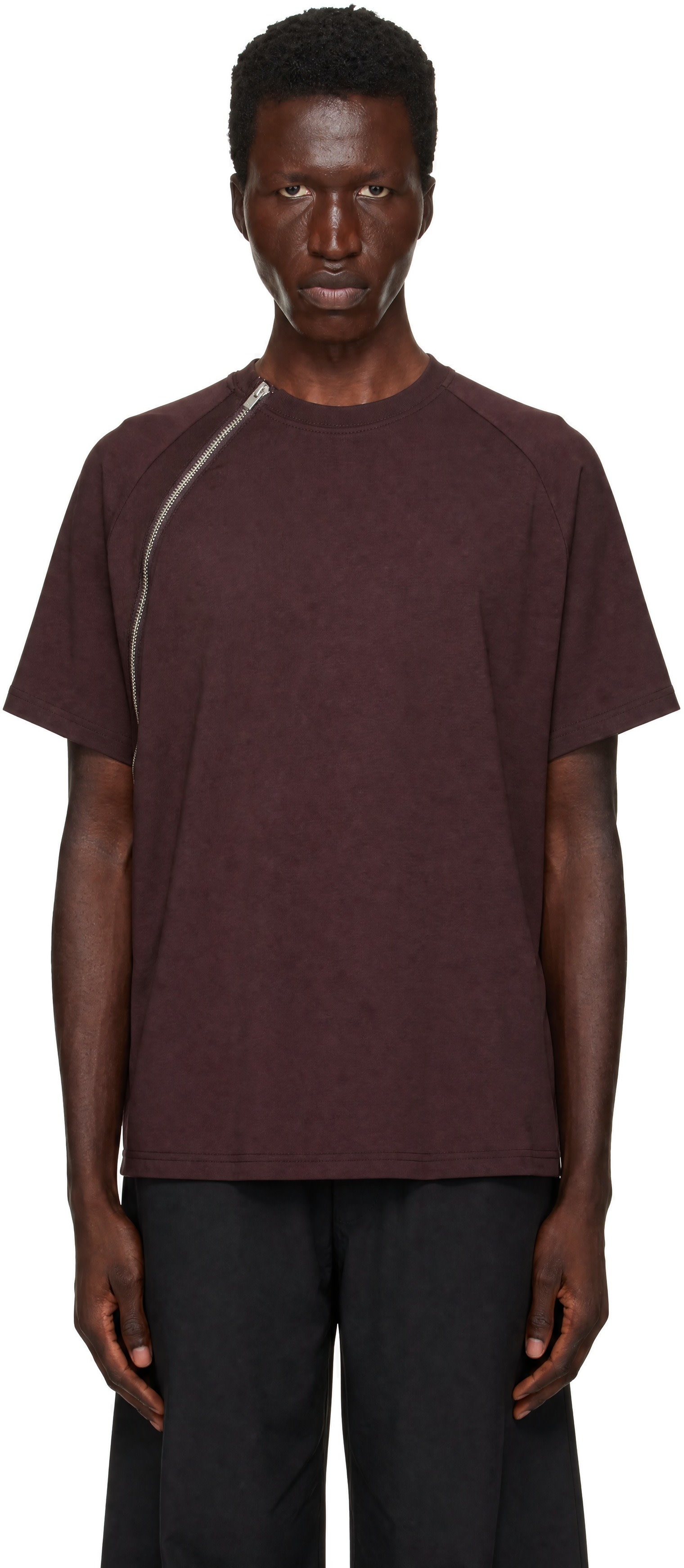 HELIOT EMIL - Burgundy Sequence Zip T-shirt
