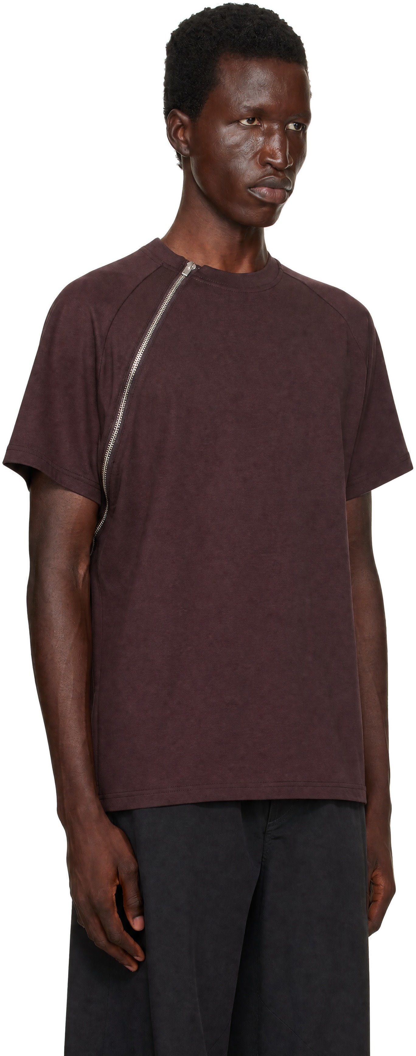 HELIOT EMIL - Burgundy Sequence Zip T-shirt