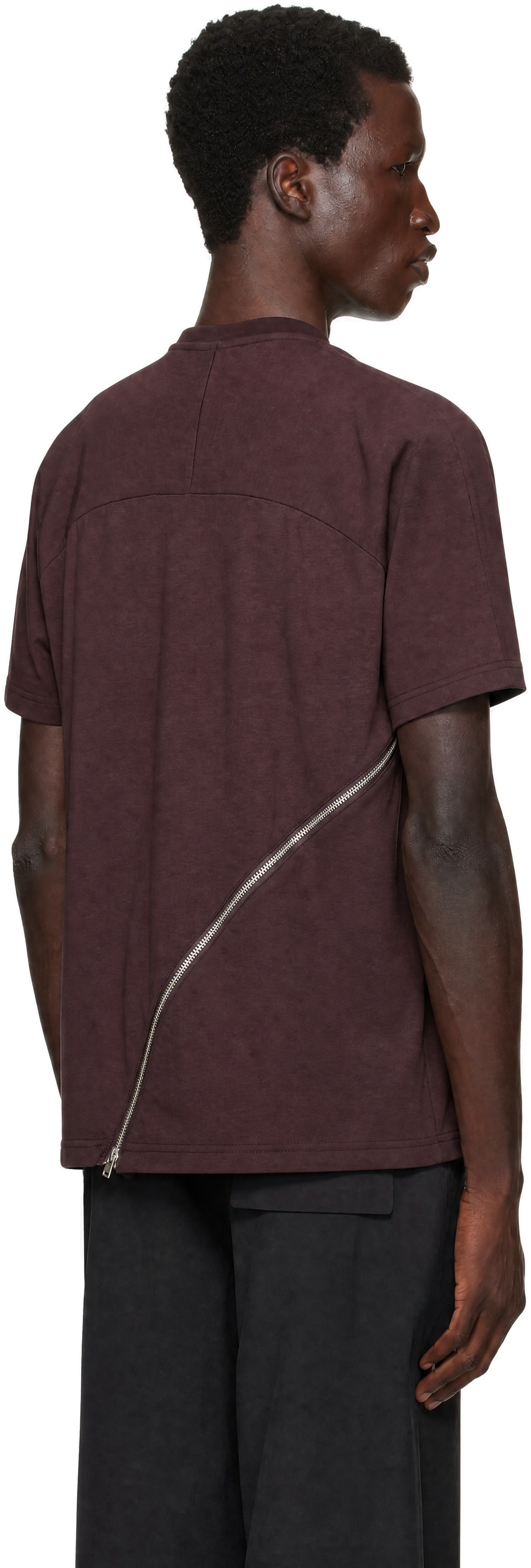 HELIOT EMIL - Burgundy Sequence Zip T-shirt