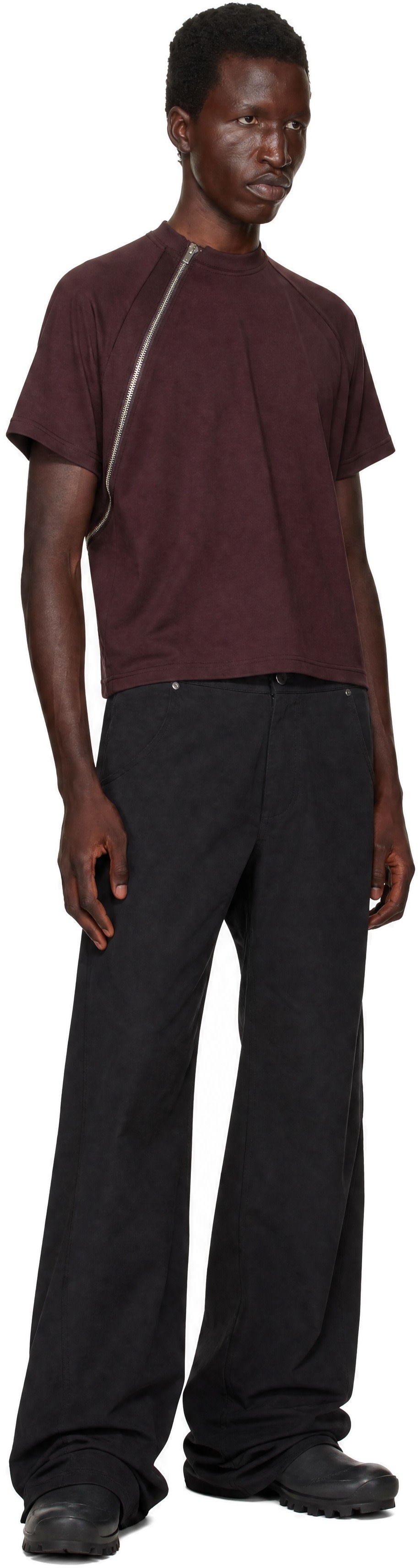 HELIOT EMIL - Burgundy Sequence Zip T-shirt