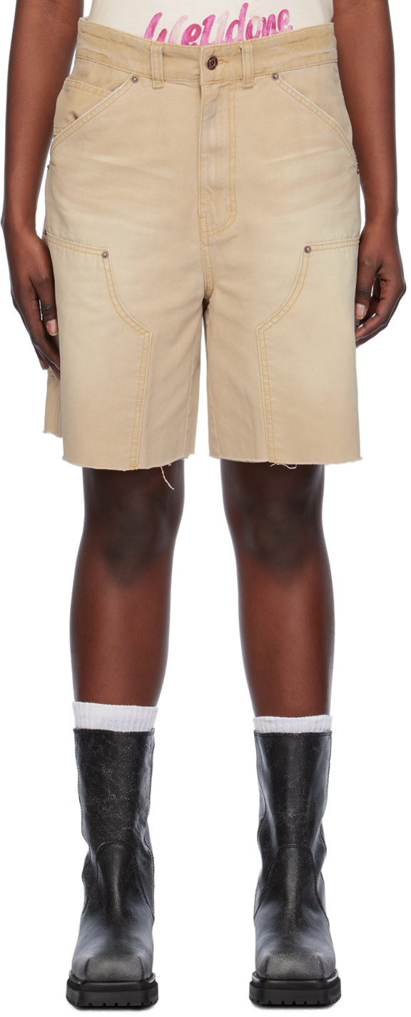 We11done - Short beige à bords bruts