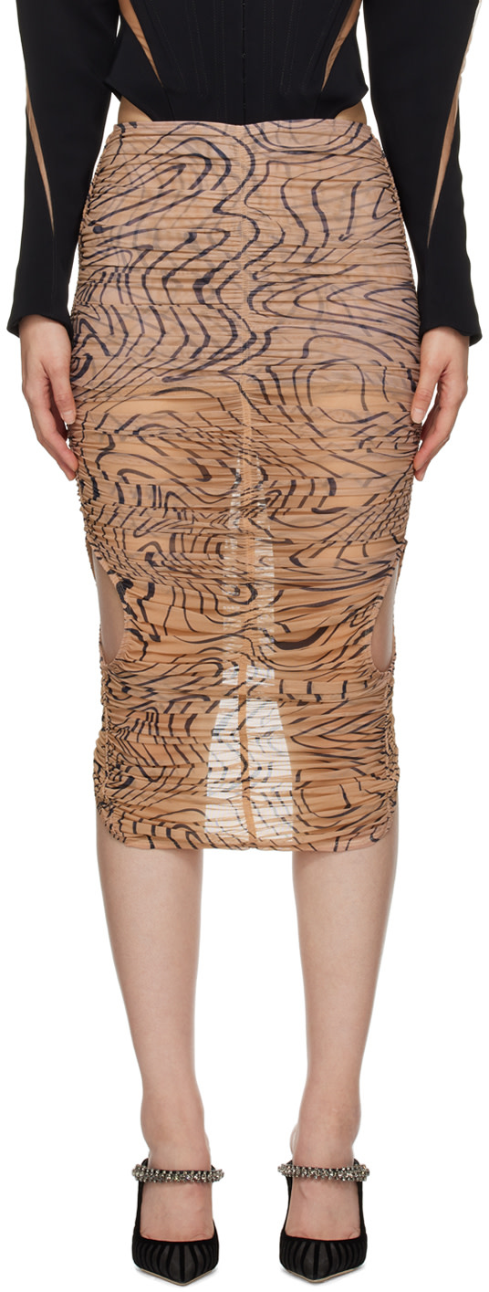 Mugler - Jupe midi drapée brun clair