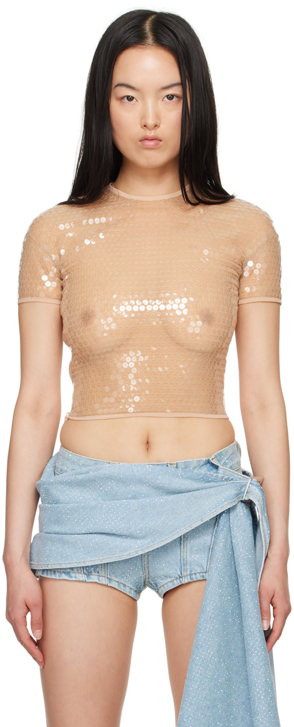 Mugler - T-shirt écourté beige