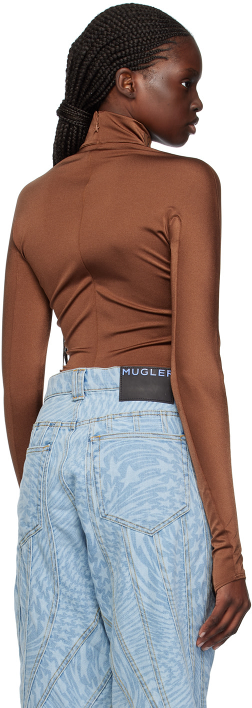 Mugler - Justaucorps brun à col cheminée