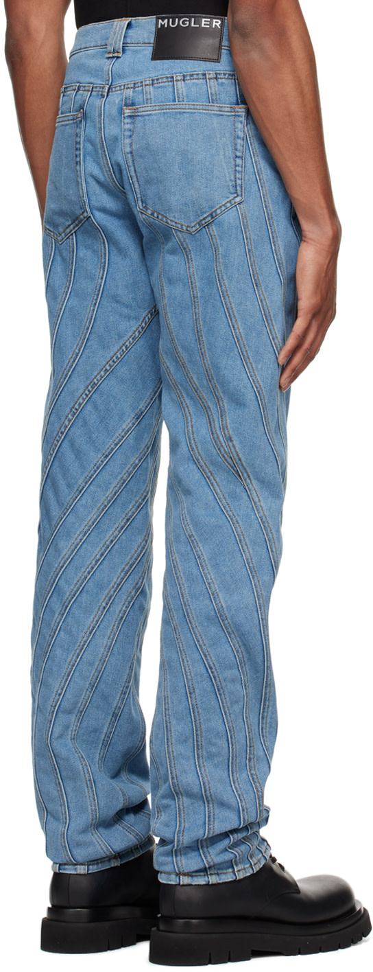 Mugler: Blue Spiral Jeans | SSENSE