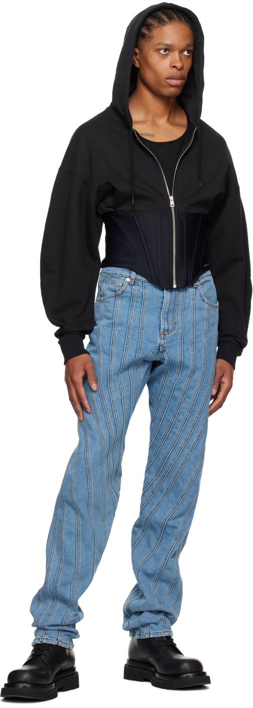 MUGLER　　スパイラルパネルデニムパンツ　イタリア製 38 Mugler: Blue Spiral Jeans | SSENSE