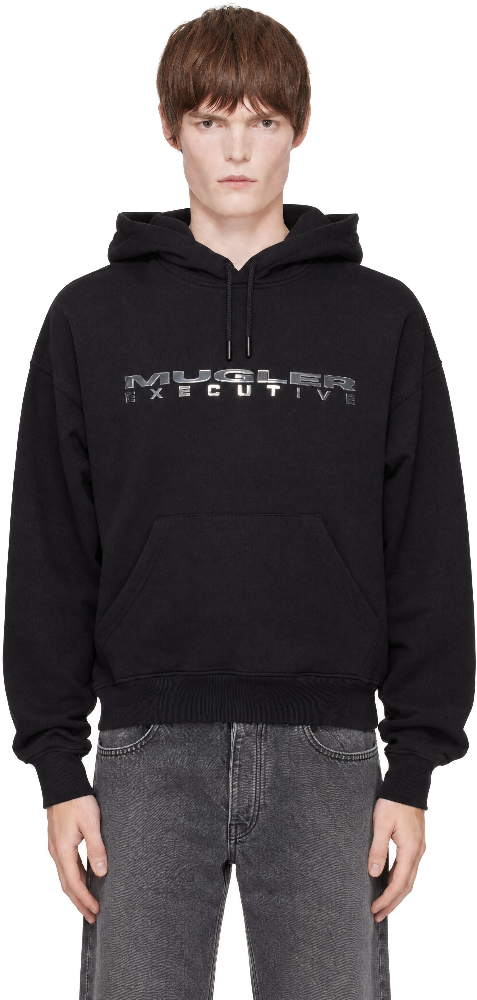 Mugler - Pull molletonné noir à logo contrecollé
