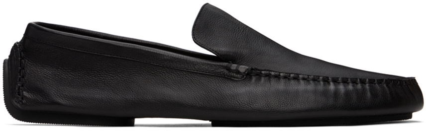 The Row: Black Lucca Slip-On Loafers | SSENSE