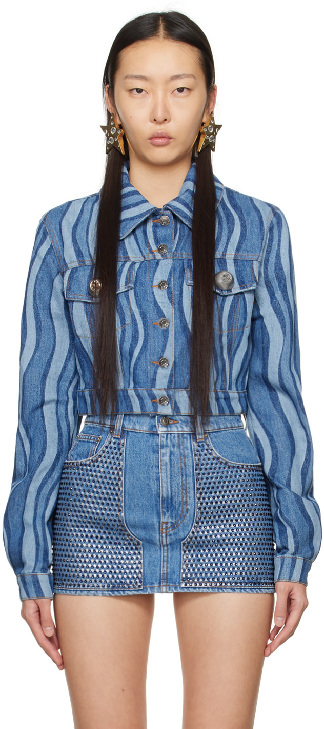 AREA - Blouson indigo en denim à rayures