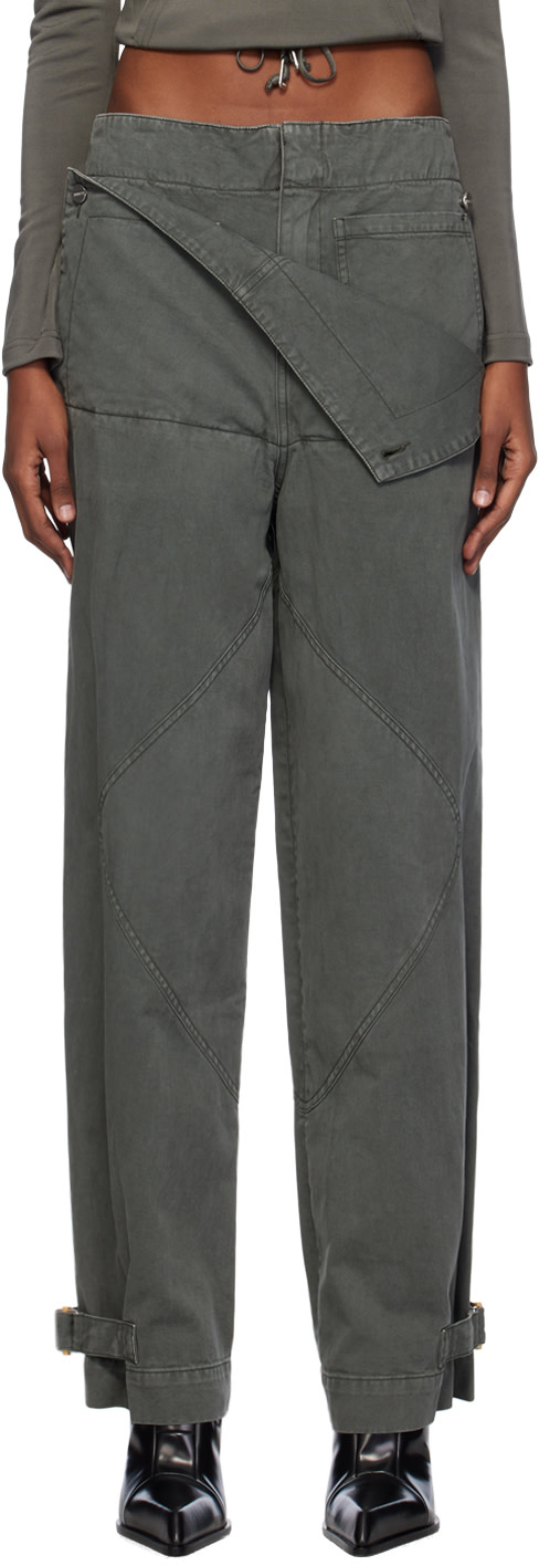 Dion Lee: Gray Belted Shell Trousers | SSENSE