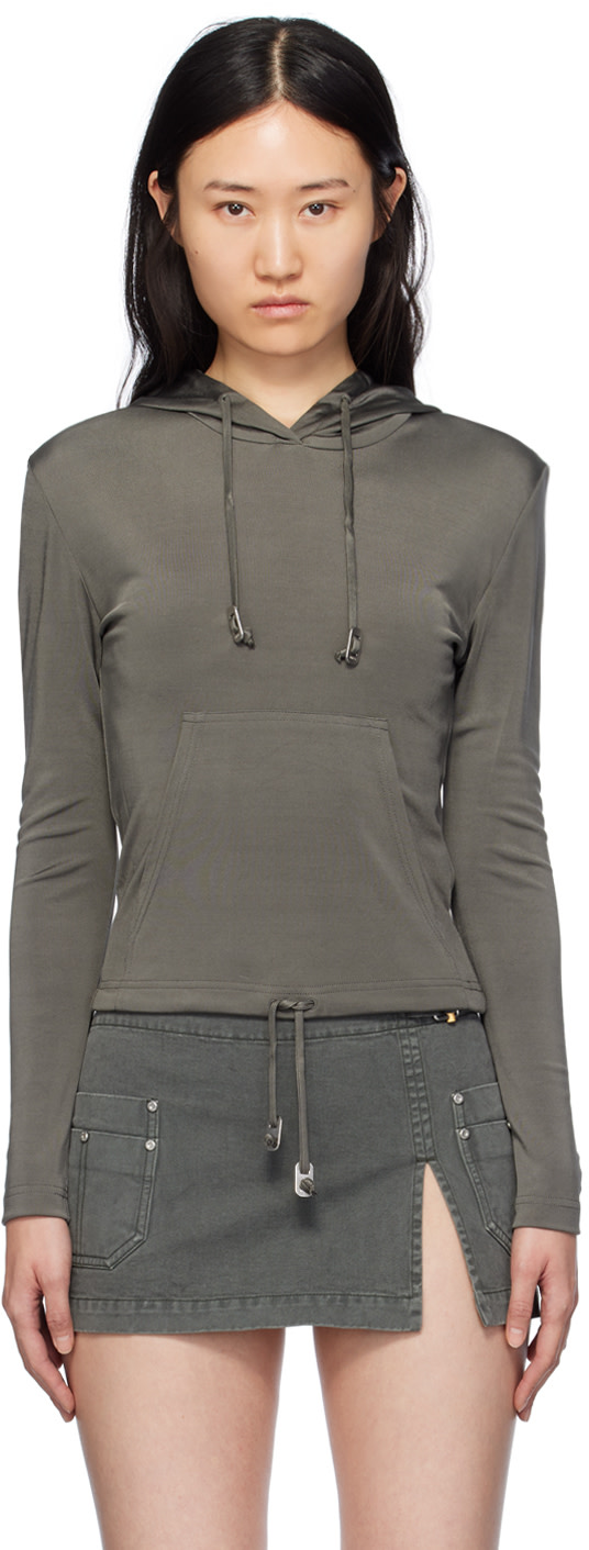 Dion Lee - Pull à capuche écourté Lustrous gris