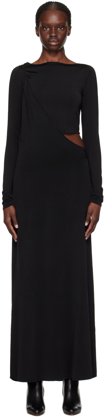 Paris Georgia - Robe longue noire à assemblage étagé