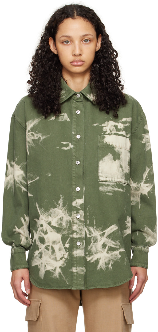 MSGM - Chemise verte en denim à effet décoloré