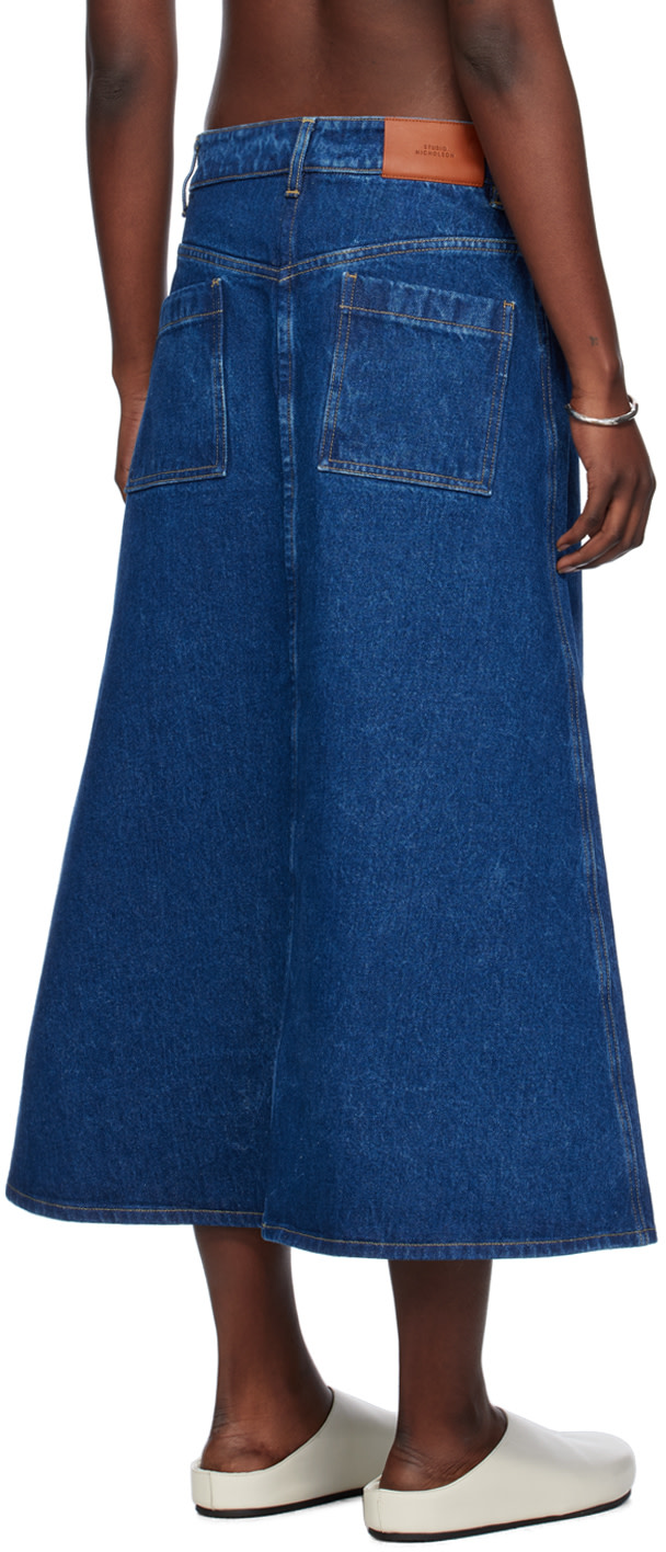 Studio Nicholson - Jupe longue trapèze indigo en denim