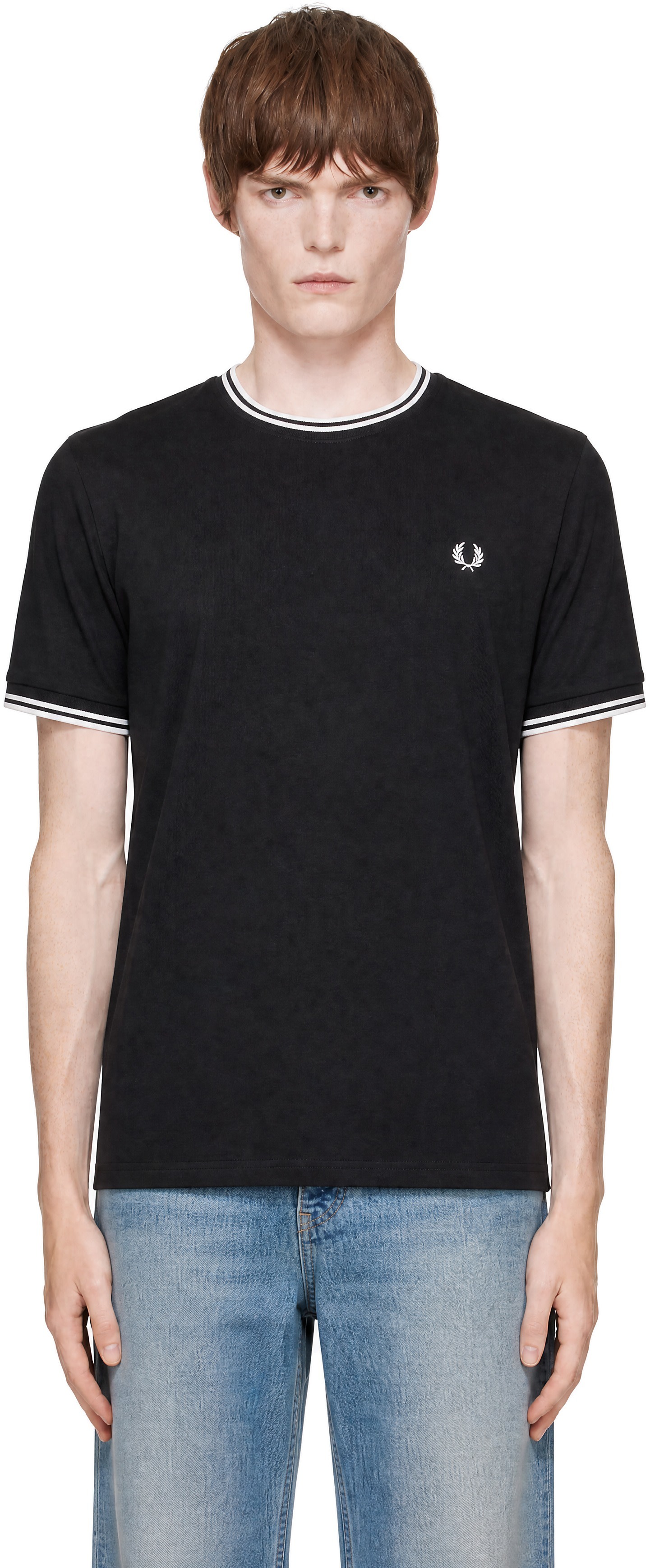 Fred Perry - T-shirt noir à garnitures rayées