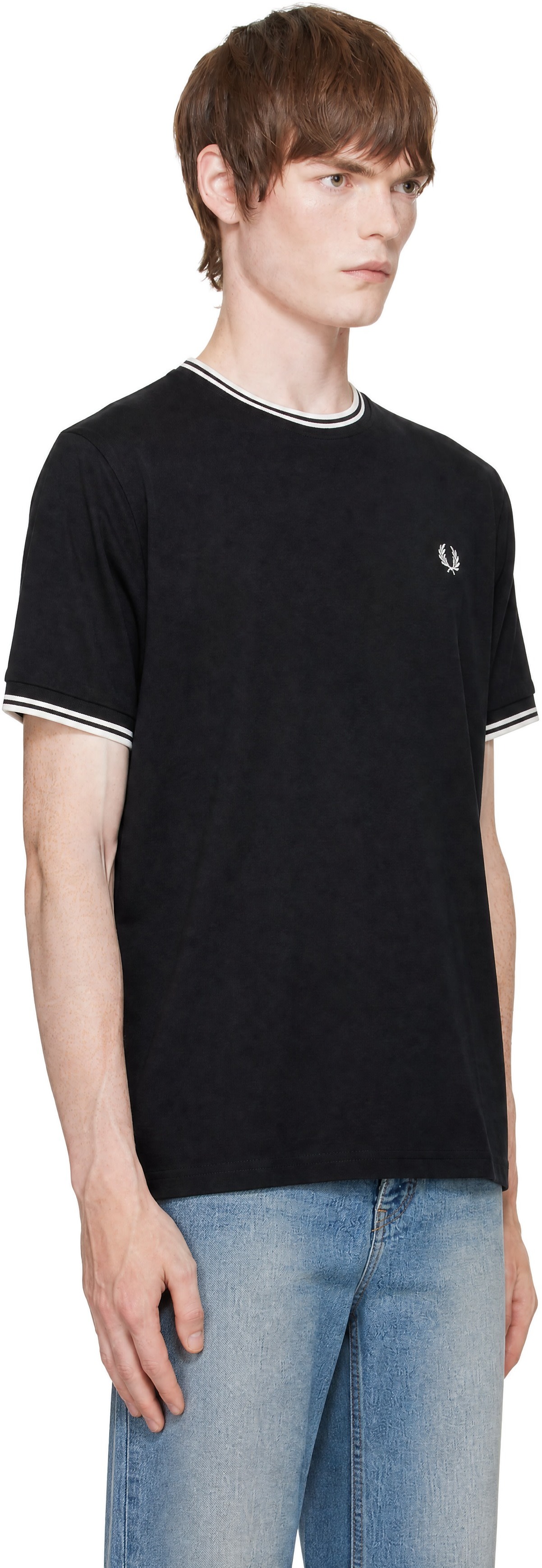 Fred Perry - T-shirt noir à garnitures rayées