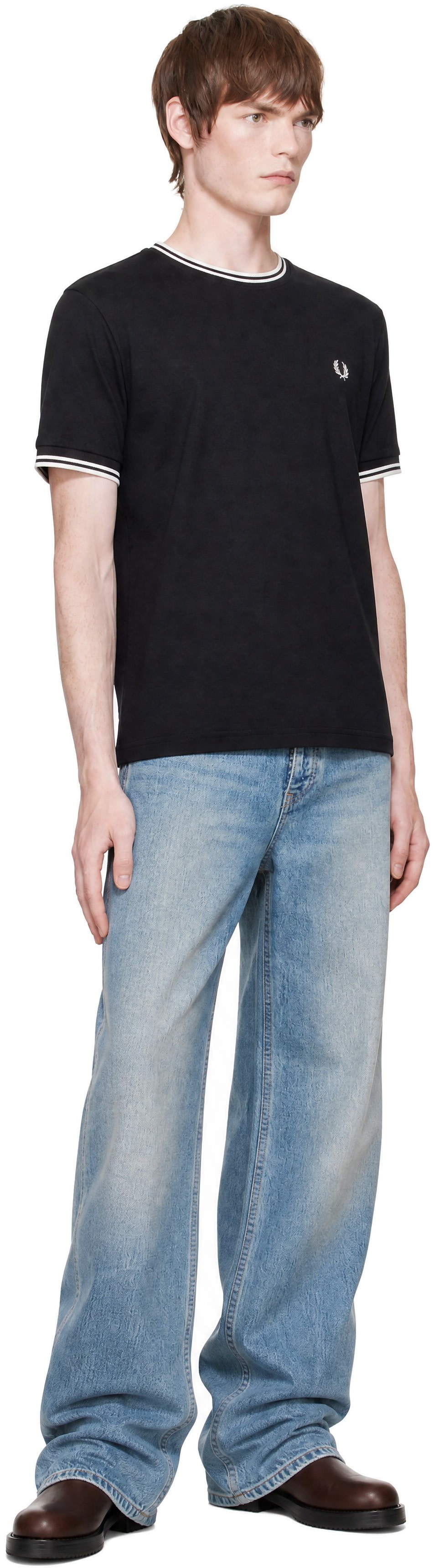 Fred Perry - T-shirt noir à garnitures rayées