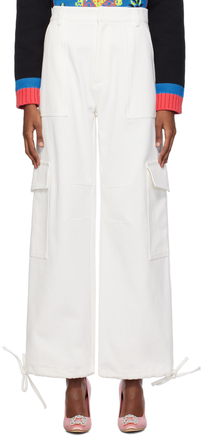 Moschino - Jean blanc à logo brodé