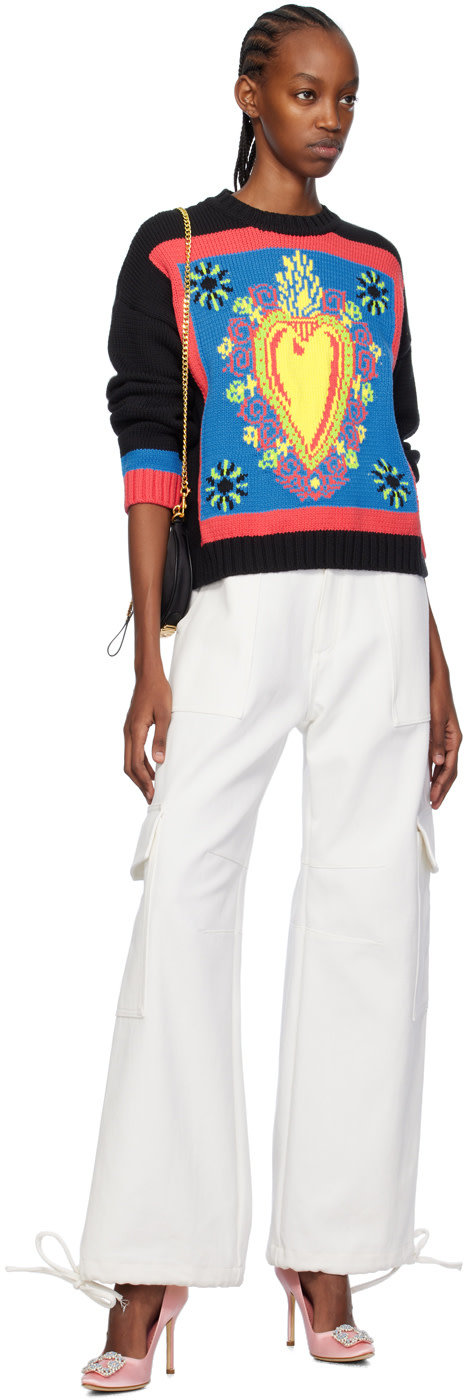 Moschino - Jean blanc à logo brodé