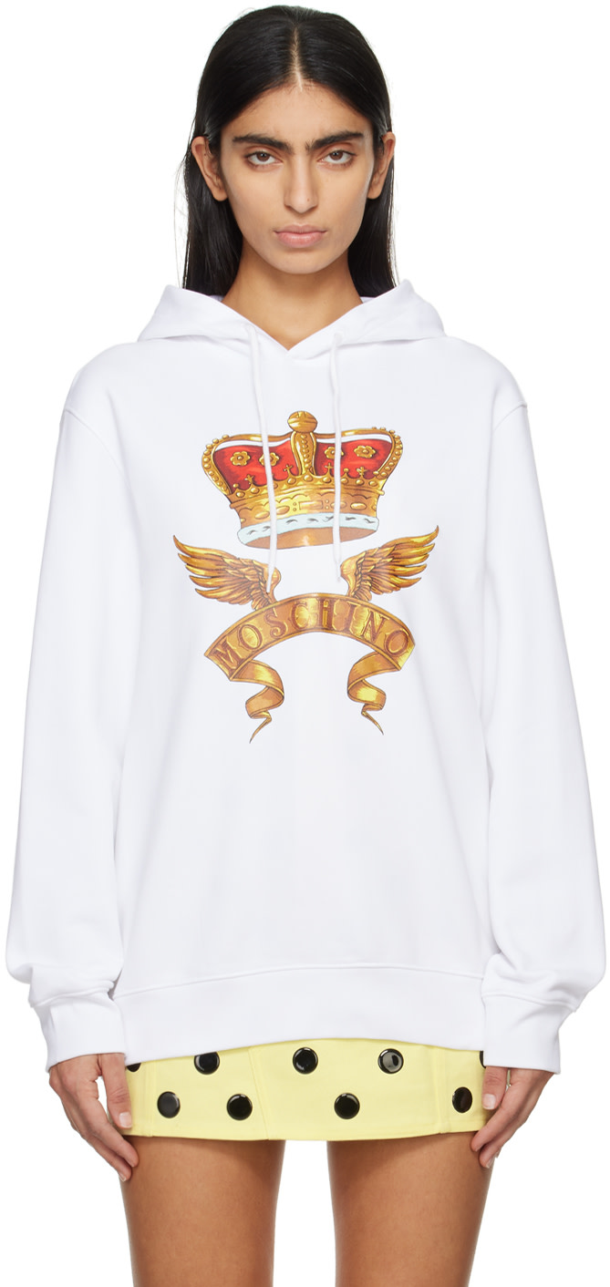 Moschino - Pull à capuche blanc à image à logo