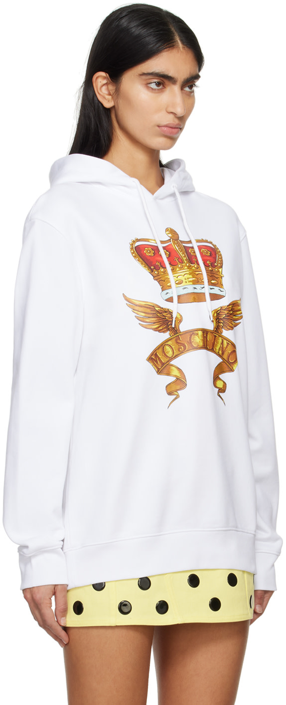 Moschino - Pull à capuche blanc à image à logo