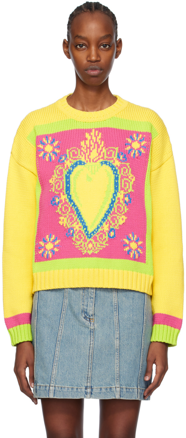 Moschino - Pull jaune à image en intarsia
