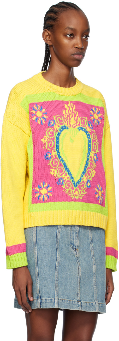 Moschino - Pull jaune à image en intarsia