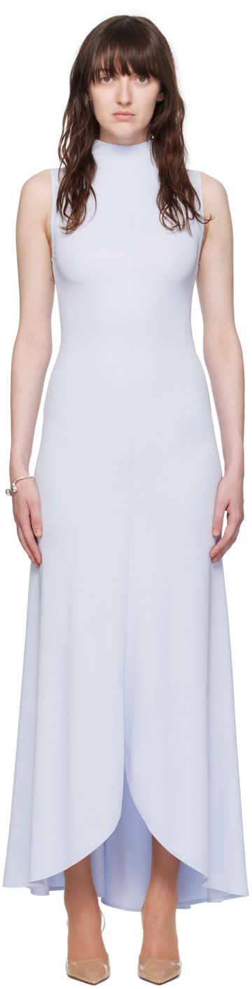 Courrèges - Robe longue bleue à col cheminée