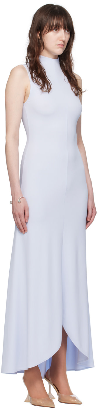 Courrèges - Robe longue bleue à col cheminée